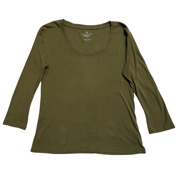 Talbots Tops - Talbots Olive Green Scoop Neck Top 3/4 Sleeves – Size Petite